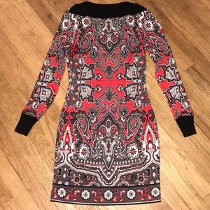 Slinky Jersey placement print dress rib knit trim